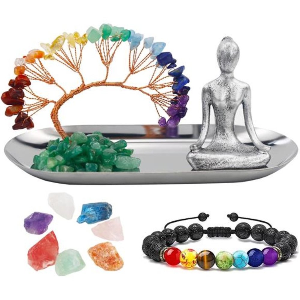 Meditation Accessories,Zen Spiritual Decor, 7 Chakra Crystal Tree Healing Stones